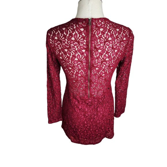 Talula Lace Long Sleeve Mini Dress Women's Size 8 Burgundy Red - Picture 5 of 11